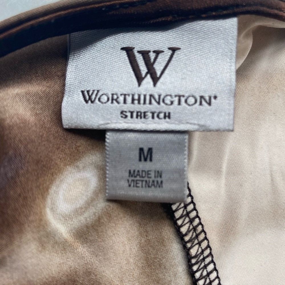 Worthington Brown, Tan, and Cream Patterned Drape Neck Top Size Medium/M E - Picture 3 of 4